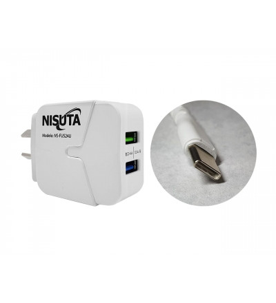 Cargador Tablet celular 2.4amp 2 Conectores Usb Y Usb Tipo C Nsfu524uc