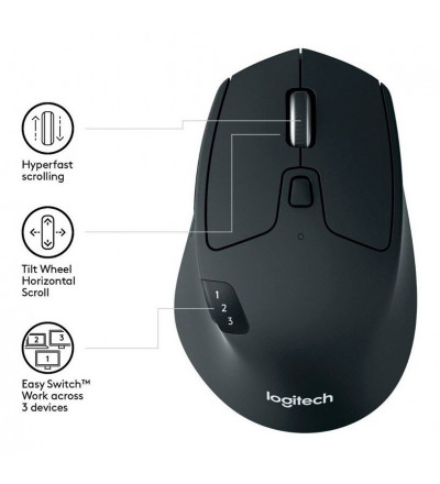 Mouse Triathlon M720 Inalámbrico Multidispositivo Bluetooth Logitech Color Negro