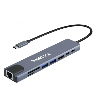 Hub Kelyx 8 En 1 Usb-c Hdmi Sd Usb 2.0 X2 Usb 3.0 X2 Rj45
