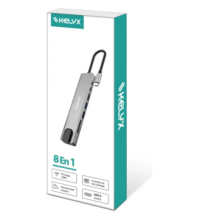 Hub Kelyx 8 En 1 Usb-c Hdmi Sd Usb 2.0 X2 Usb 3.0 X2 Rj45