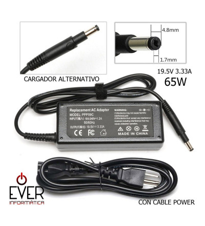 Cargador notebook 65 11 19.5V 3.34A TIP 4.8 x 1.7MM 65W